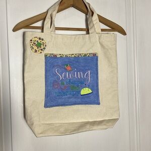 Charming Cream Tote with Embroidered Patch